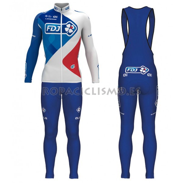 2017 Maillot Fdj Tirantes Mangas Largas Azul y Blanco